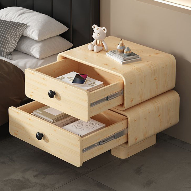 Table de nuit cylindrique empilée en bois massif avec cuir synthétique minimaliste moderne avec 2 tiroirs pour chambre 