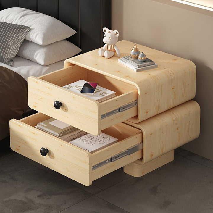 Table de nuit cylindrique empilée en bois massif avec cuir synthétique minimaliste moderne avec 2 tiroirs pour chambre 