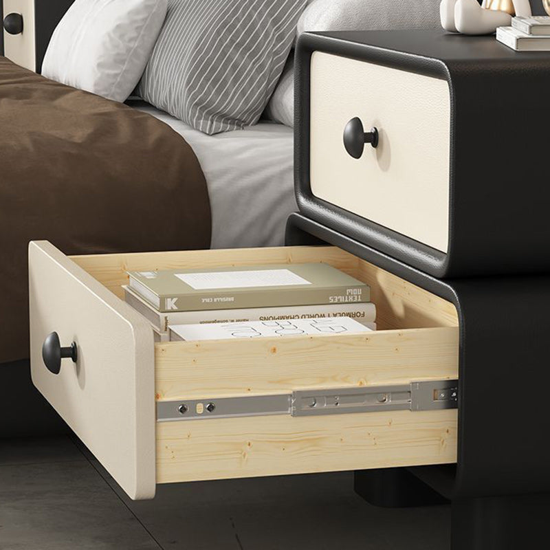 Table de nuit cylindrique empilée en bois massif avec cuir synthétique minimaliste moderne avec 2 tiroirs pour chambre 