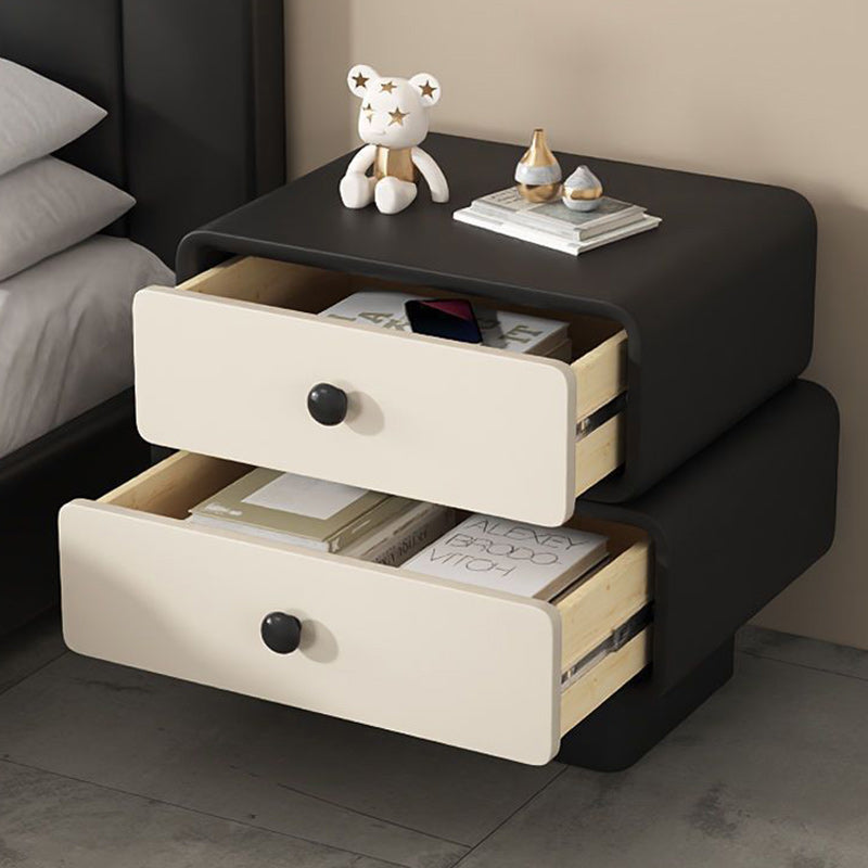 Table de nuit cylindrique empilée en bois massif avec cuir synthétique minimaliste moderne avec 2 tiroirs pour chambre 