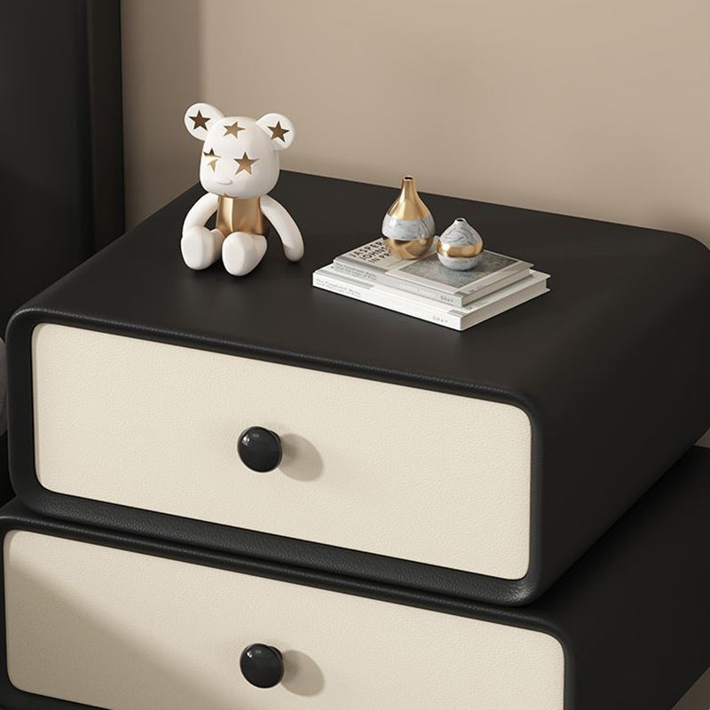 Table de nuit cylindrique empilée en bois massif avec cuir synthétique minimaliste moderne avec 2 tiroirs pour chambre 