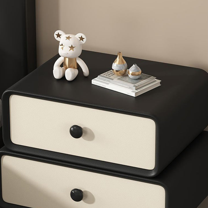 Table de nuit cylindrique empilée en bois massif avec cuir synthétique minimaliste moderne avec 2 tiroirs pour chambre 