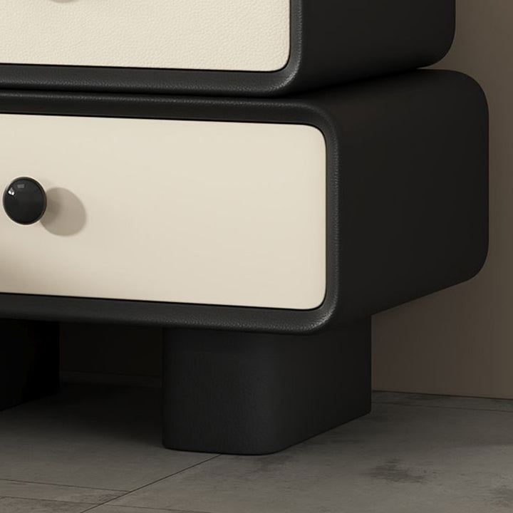 Table de nuit cylindrique empilée en bois massif avec cuir synthétique minimaliste moderne avec 2 tiroirs pour chambre 