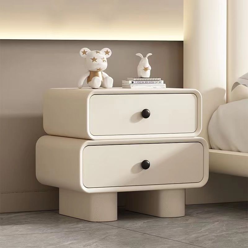 Table de nuit cylindrique empilée en bois massif avec cuir synthétique minimaliste moderne avec 2 tiroirs pour chambre 