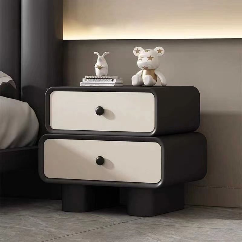 Table de nuit cylindrique empilée en bois massif avec cuir synthétique minimaliste moderne avec 2 tiroirs pour chambre 