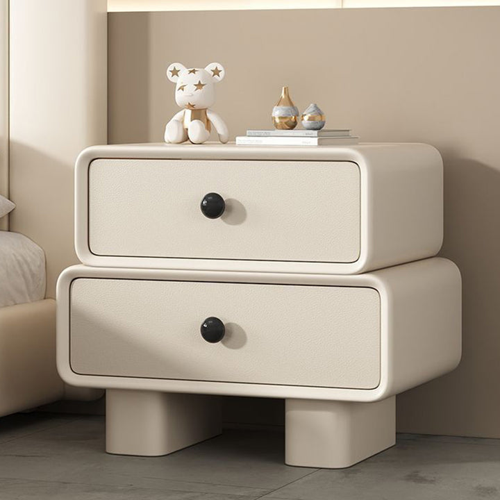 Table de nuit cylindrique empilée en bois massif avec cuir synthétique minimaliste moderne avec 2 tiroirs pour chambre 