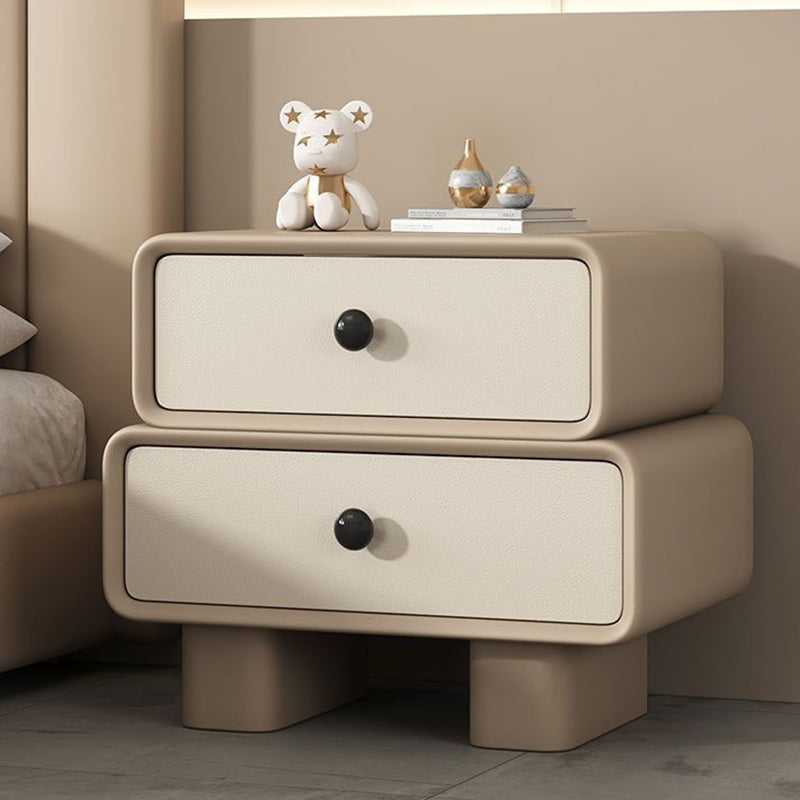 Table de nuit cylindrique empilée en bois massif avec cuir synthétique minimaliste moderne avec 2 tiroirs pour chambre 