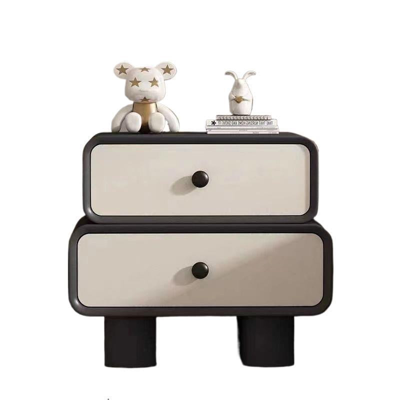 Table de nuit cylindrique empilée en bois massif avec cuir synthétique minimaliste moderne avec 2 tiroirs pour chambre 