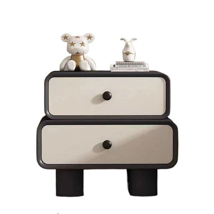 Table de nuit cylindrique empilée en bois massif avec cuir synthétique minimaliste moderne avec 2 tiroirs pour chambre 
