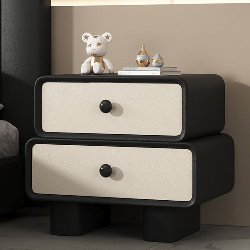 Table de nuit cylindrique empilée en bois massif avec cuir synthétique minimaliste moderne avec 2 tiroirs pour chambre 