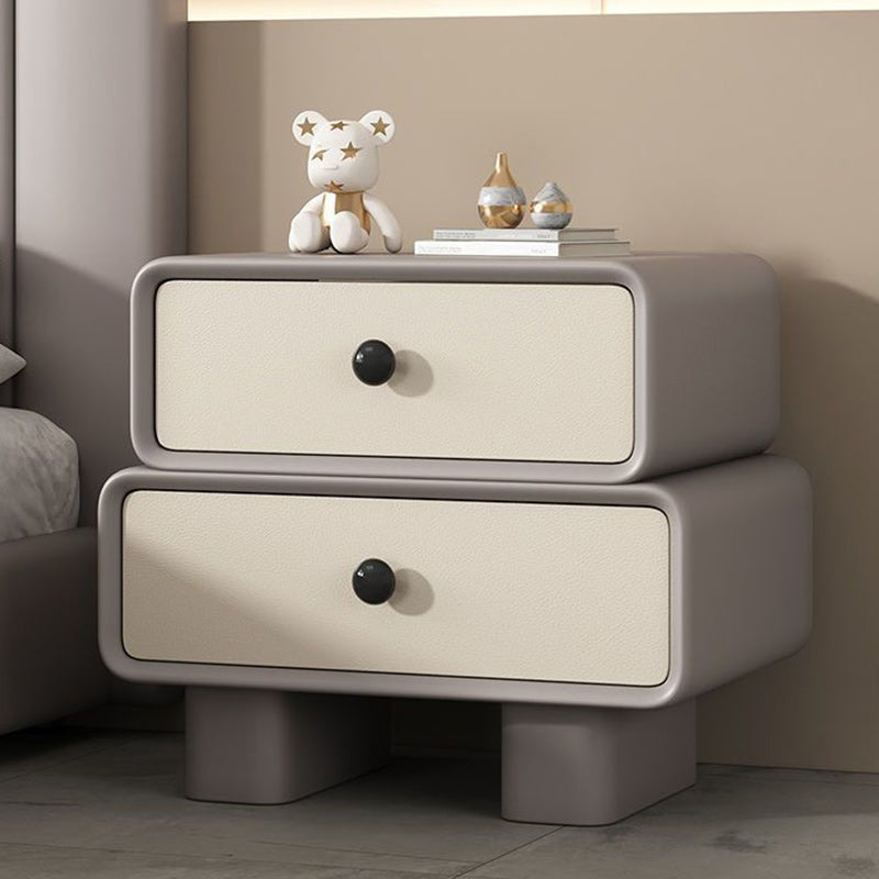 Table de nuit cylindrique empilée en bois massif avec cuir synthétique minimaliste moderne avec 2 tiroirs pour chambre 