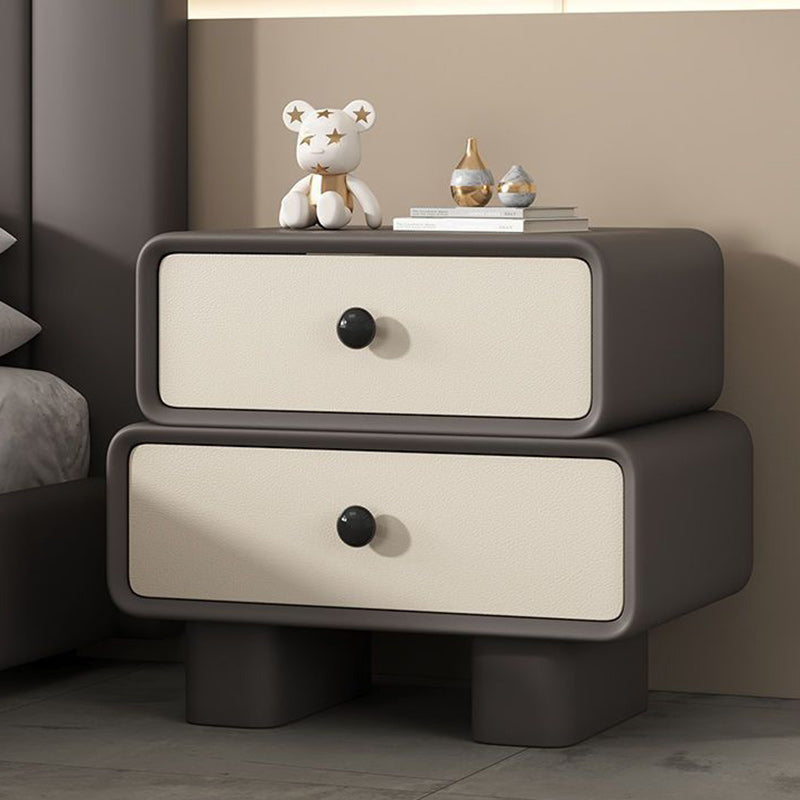 Table de nuit cylindrique empilée en bois massif avec cuir synthétique minimaliste moderne avec 2 tiroirs pour chambre 