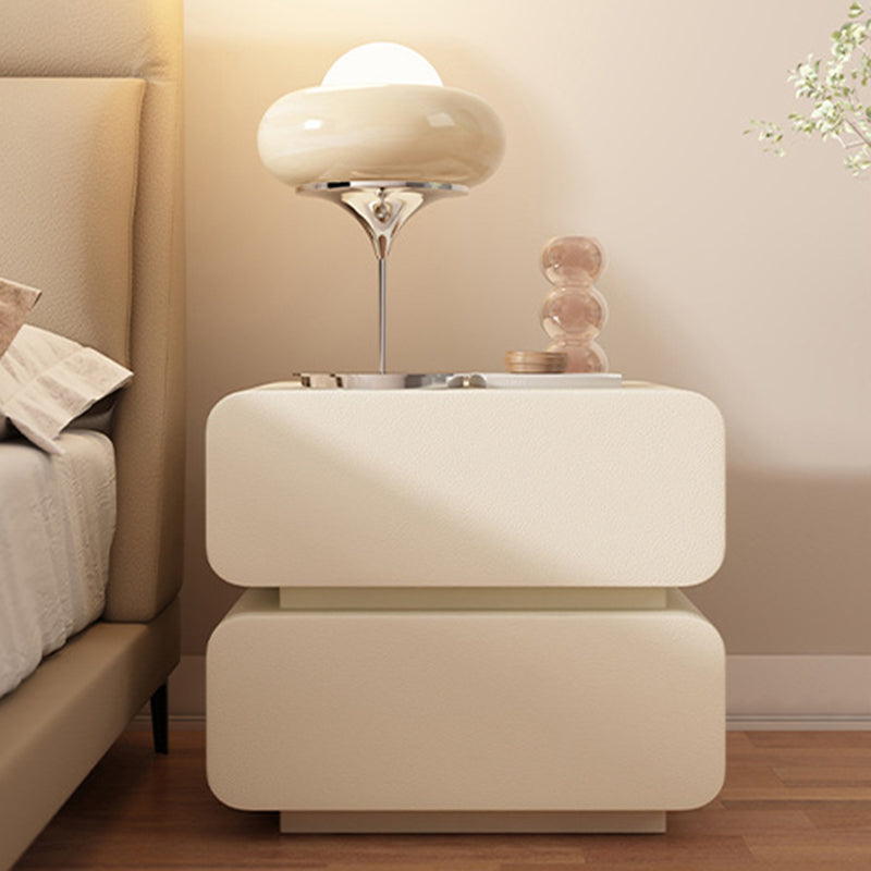 Table de chevet moderne minimaliste en bois massif avec simili cuir et métal arrondi avec 2 tiroirs pour chambre 