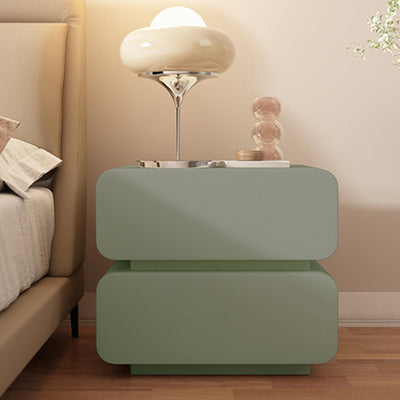 Table de chevet moderne minimaliste en bois massif avec simili cuir et métal arrondi avec 2 tiroirs pour chambre 