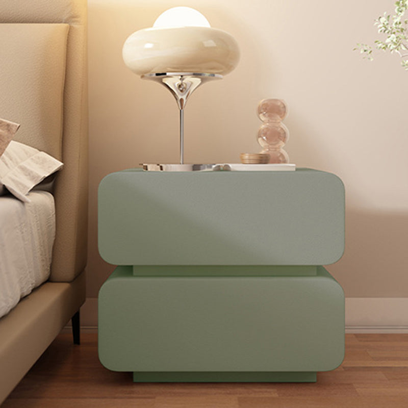 Table de chevet moderne minimaliste en bois massif avec simili cuir et métal arrondi avec 2 tiroirs pour chambre 