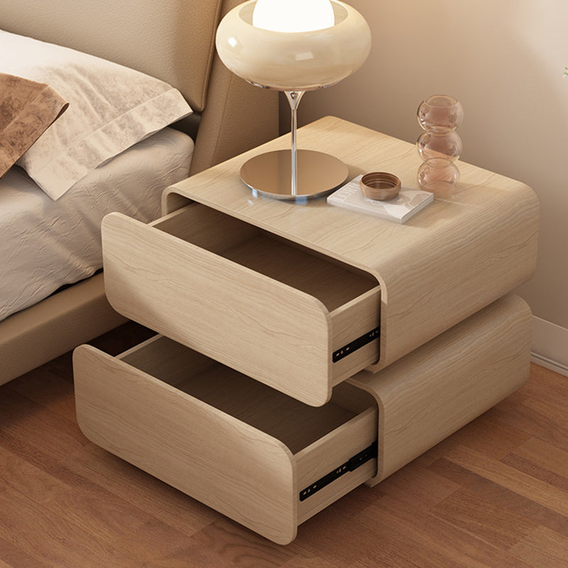 Table de chevet moderne minimaliste en bois massif avec simili cuir et métal arrondi avec 2 tiroirs pour chambre 