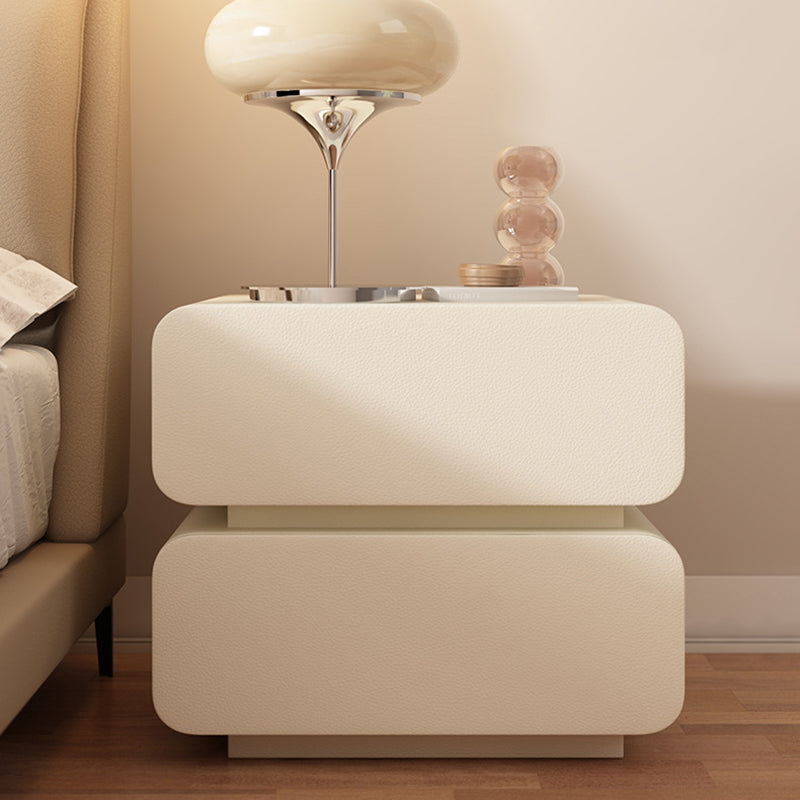 Table de chevet moderne minimaliste en bois massif avec simili cuir et métal arrondi avec 2 tiroirs pour chambre 