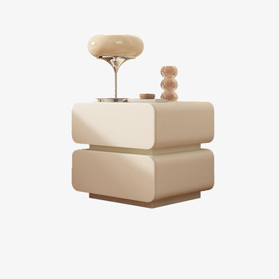 Table de chevet moderne minimaliste en bois massif avec simili cuir et métal arrondi avec 2 tiroirs pour chambre 