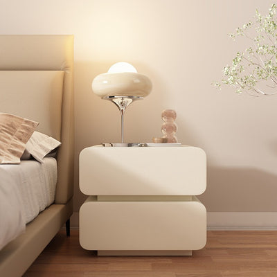 Table de chevet moderne minimaliste en bois massif avec simili cuir et métal arrondi avec 2 tiroirs pour chambre 