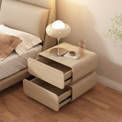Table de chevet moderne minimaliste en bois massif avec simili cuir et métal arrondi avec 2 tiroirs pour chambre 