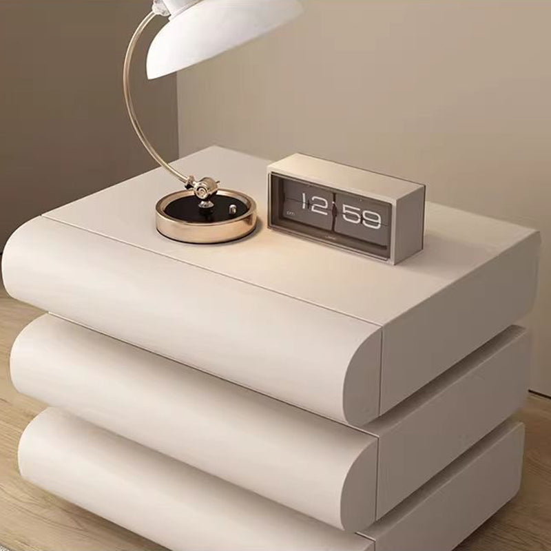 Contemporary Creative Faux Leather Solid Wood Metal Semi-Round Square Nightstand With 3 Drawers For Bedroom