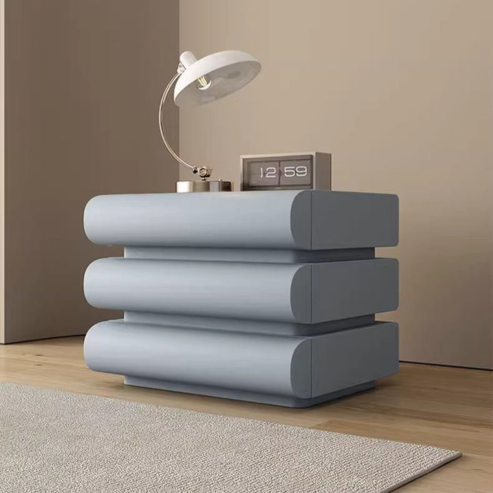 Contemporary Creative Faux Leather Solid Wood Metal Semi-Round Square Nightstand With 3 Drawers For Bedroom