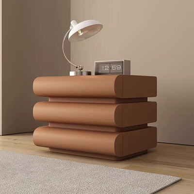 Table de chevet contemporaine créative en faux cuir, bois massif et métal, semi-ronde carrée avec 3 tiroirs pour chambre 