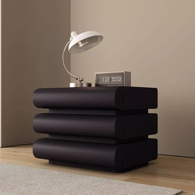 Table de chevet contemporaine créative en faux cuir, bois massif et métal, semi-ronde carrée avec 3 tiroirs pour chambre 