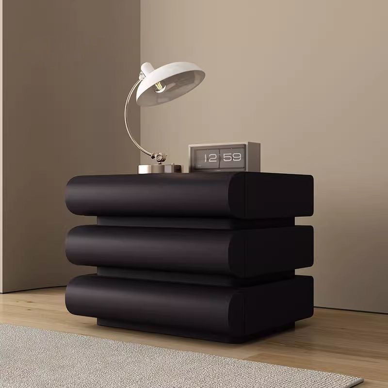 Table de chevet contemporaine créative en faux cuir, bois massif et métal, semi-ronde carrée avec 3 tiroirs pour chambre 