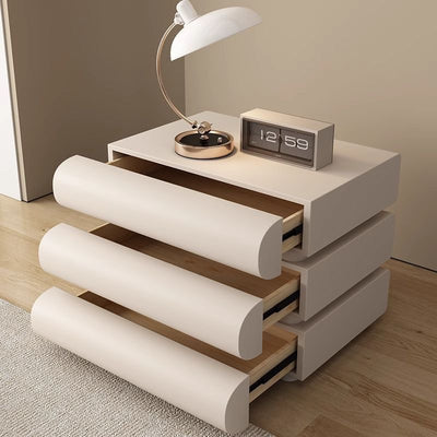 Table de chevet contemporaine créative en faux cuir, bois massif et métal, semi-ronde carrée avec 3 tiroirs pour chambre 