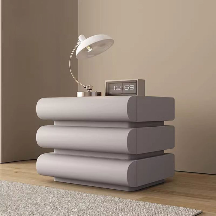 Contemporary Creative Faux Leather Solid Wood Metal Semi-Round Square Nightstand With 3 Drawers For Bedroom