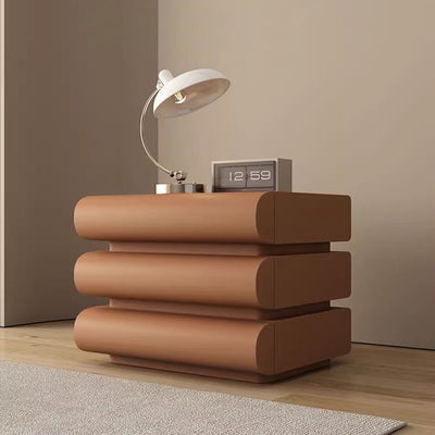 Table de chevet contemporaine créative en faux cuir, bois massif et métal, semi-ronde carrée avec 3 tiroirs pour chambre 