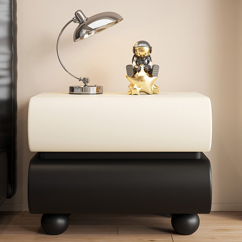 Table de nuit carrée en bois massif avec cuir synthétique moderne et 2 tiroirs pour chambre 