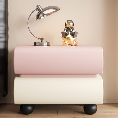 Table de nuit carrée en bois massif avec cuir synthétique moderne et 2 tiroirs pour chambre 
