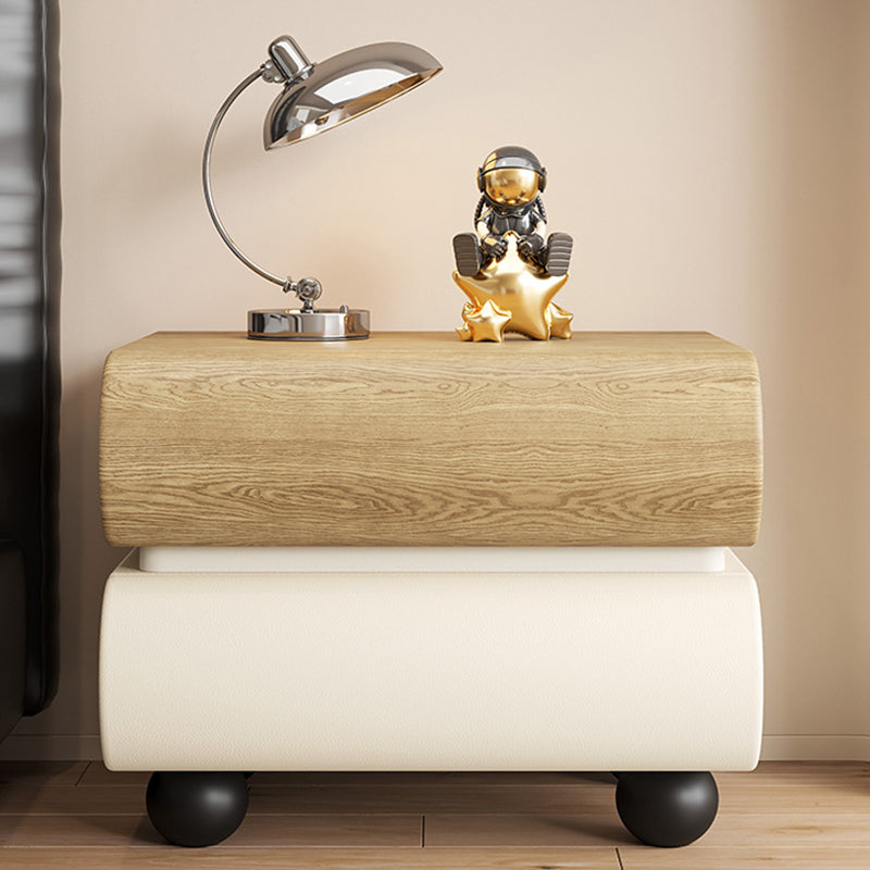 Table de nuit carrée en bois massif avec cuir synthétique moderne et 2 tiroirs pour chambre 