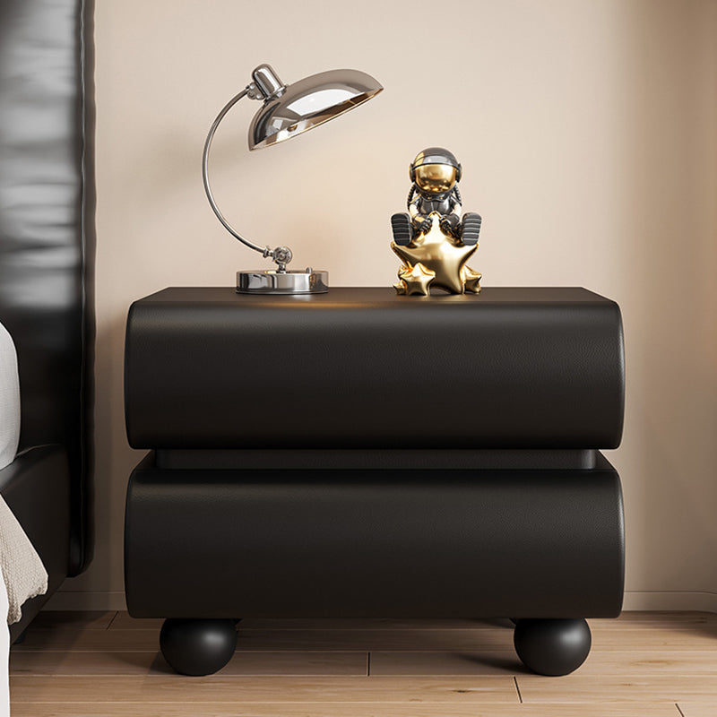 Table de nuit carrée en bois massif avec cuir synthétique moderne et 2 tiroirs pour chambre 