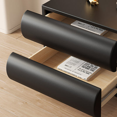 Table de nuit carrée en bois massif avec cuir synthétique moderne et 2 tiroirs pour chambre 