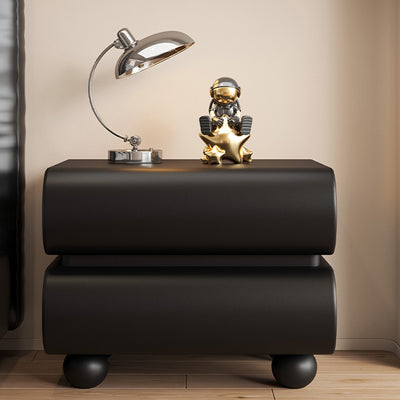 Table de nuit carrée en bois massif avec cuir synthétique moderne et 2 tiroirs pour chambre 