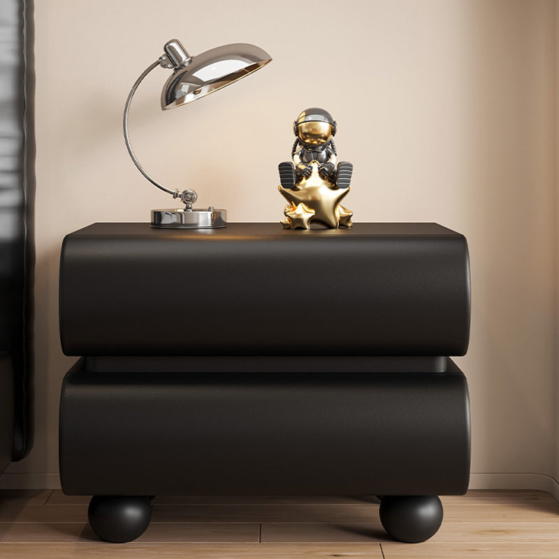 Table de nuit carrée en bois massif avec cuir synthétique moderne et 2 tiroirs pour chambre 