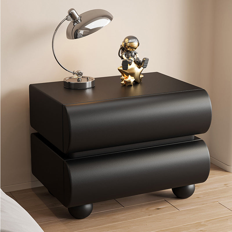 Table de nuit carrée en bois massif avec cuir synthétique moderne et 2 tiroirs pour chambre 