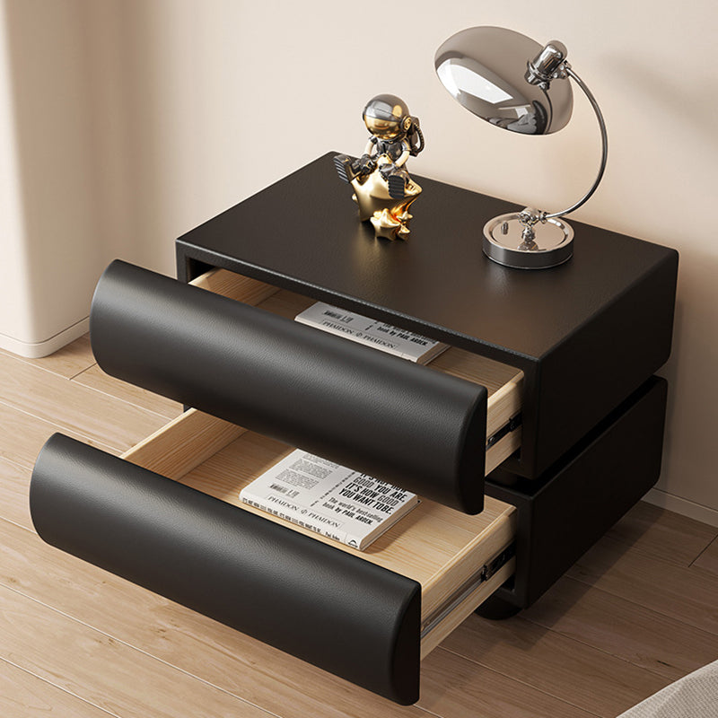 Table de nuit carrée en bois massif avec cuir synthétique moderne et 2 tiroirs pour chambre 