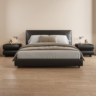 Table de nuit carrée en bois massif avec cuir synthétique moderne et 2 tiroirs pour chambre 