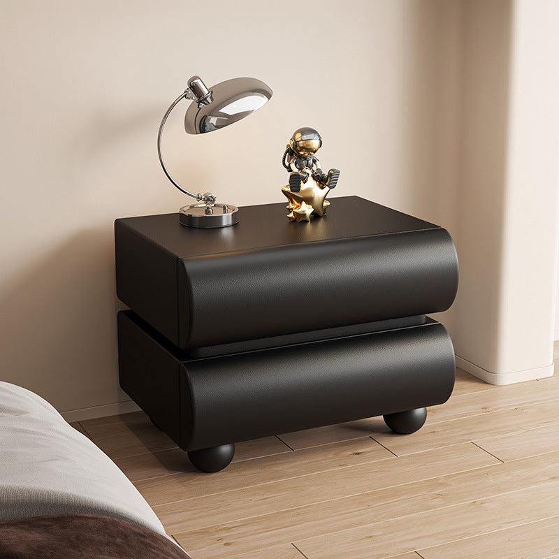 Table de nuit carrée en bois massif avec cuir synthétique moderne et 2 tiroirs pour chambre 