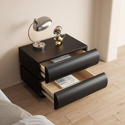 Table de nuit carrée en bois massif avec cuir synthétique moderne et 2 tiroirs pour chambre 