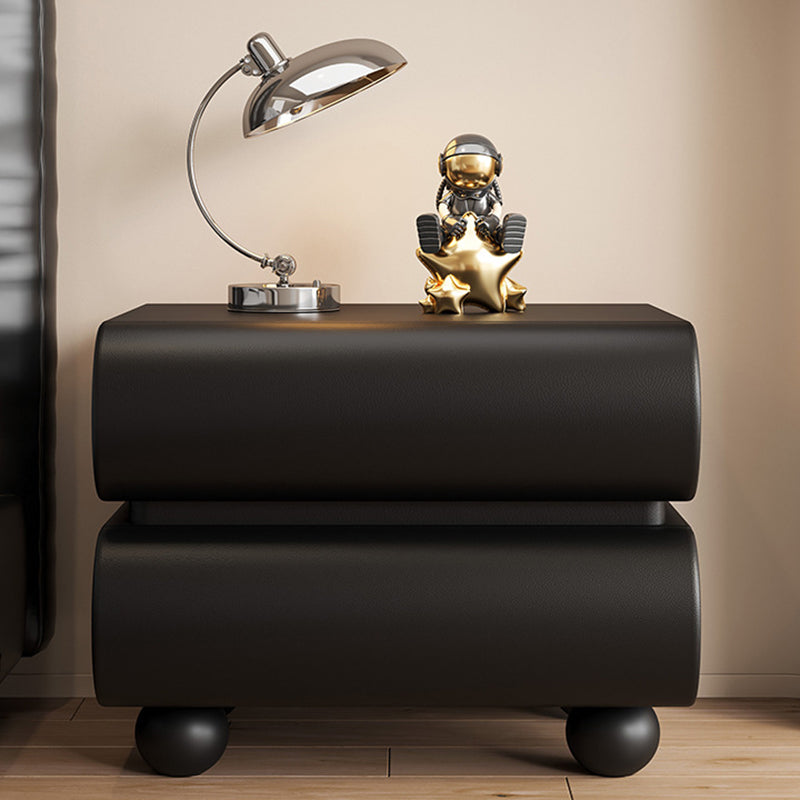 Table de nuit carrée en bois massif avec cuir synthétique moderne et 2 tiroirs pour chambre 