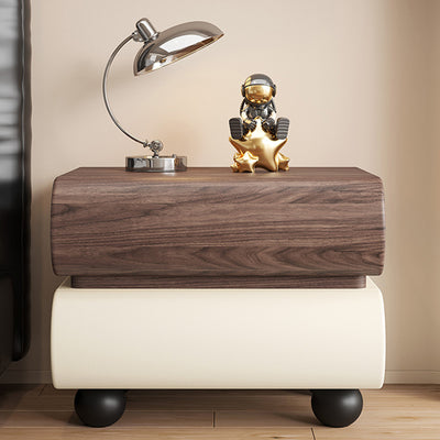 Table de nuit carrée en bois massif avec cuir synthétique moderne et 2 tiroirs pour chambre 
