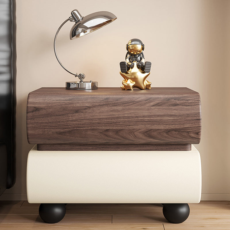 Table de nuit carrée en bois massif avec cuir synthétique moderne et 2 tiroirs pour chambre 