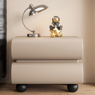 Table de nuit carrée en bois massif avec cuir synthétique moderne et 2 tiroirs pour chambre 
