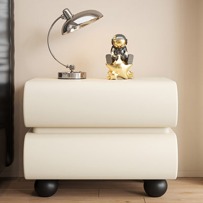Table de nuit carrée en bois massif avec cuir synthétique moderne et 2 tiroirs pour chambre 