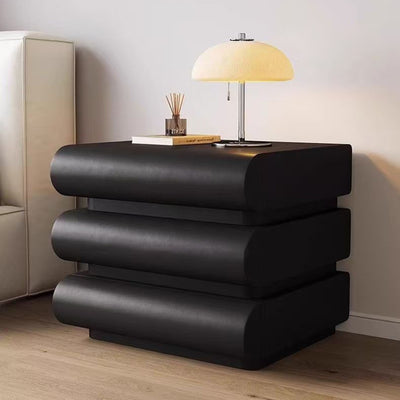 Table de nuit moderne en faux cuir de luxe avec courbes en bois massif et métal avec 3 tiroirs pour chambre 